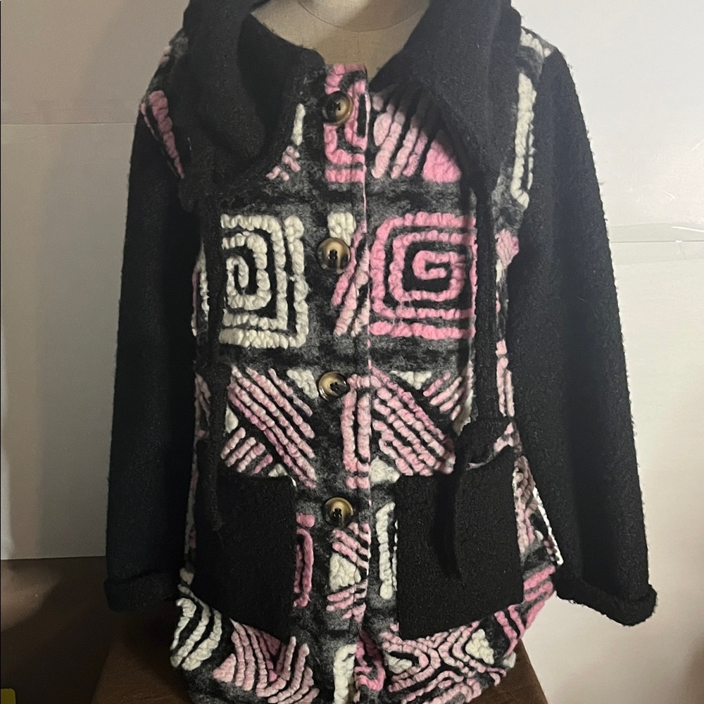 😄Italian wool blend textured colourful coat medium